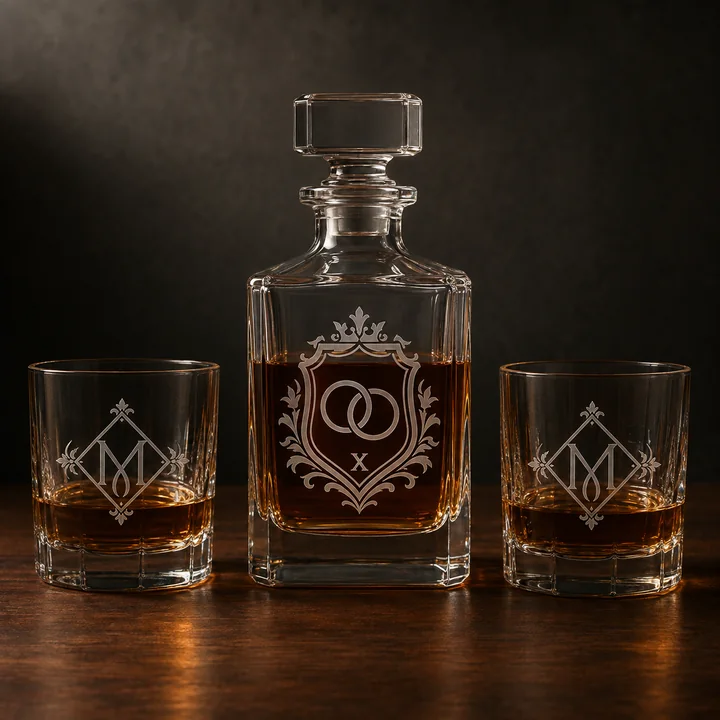 Engraved anniversary glassware concept