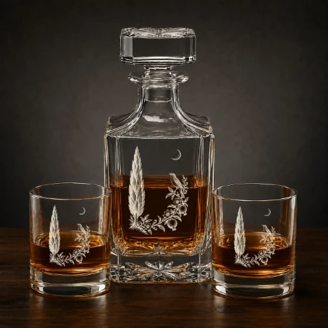 Persian cypress and nightingale engraving sample